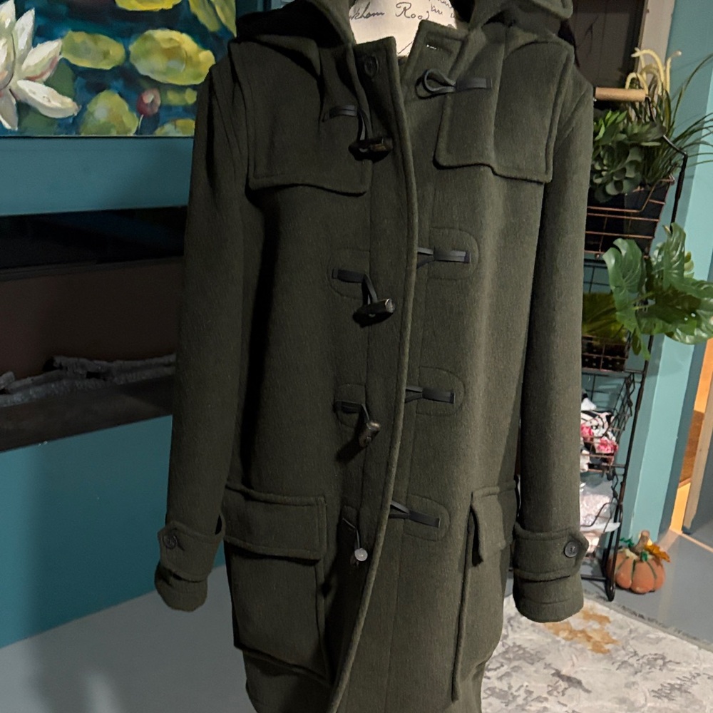 Men's Olive Hooded Toggle Coat - Picture 11 of 11